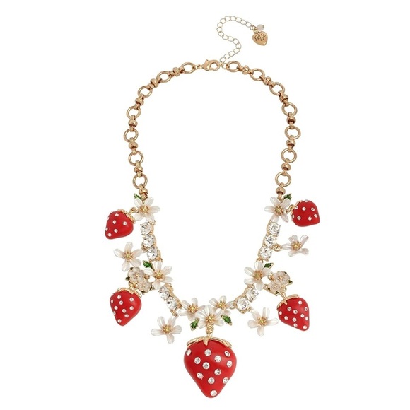 Betsey Johnson Strawberry and Flower Statement Necklace - Picture 2 of 5